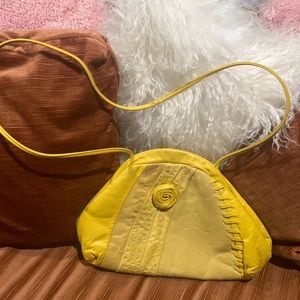 Vintage Yellow Leather Purse with Floret